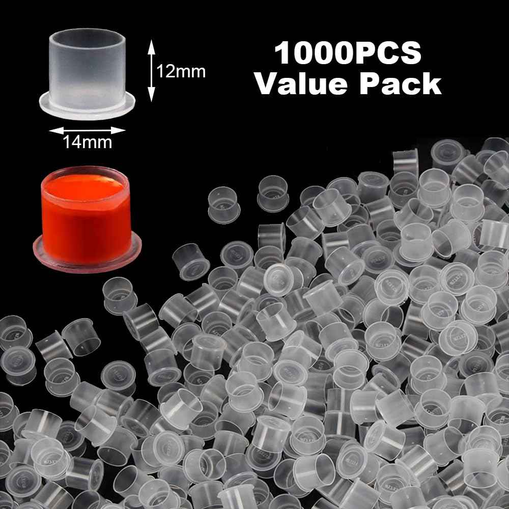 1000Pcs Tattoo Ink Caps with Base - Gakonp 14mm Tattoo Ink Cups Disposable Ink Caps Plastic Pigment Cups for Tattoo Supplies