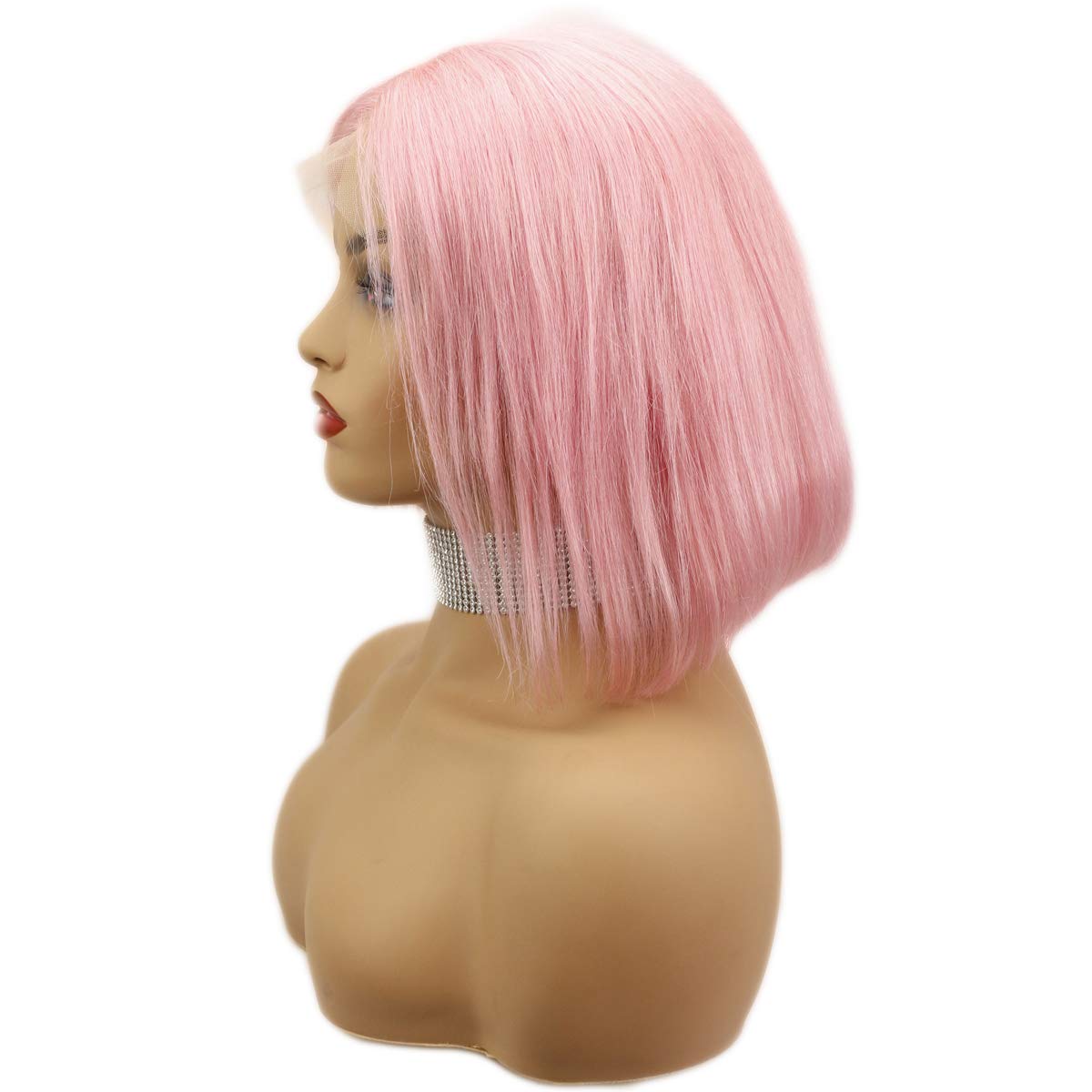 Dreambeauty Short Bob 13x4 inch Lace Front Human Hair Bob Wigs 150% Density Straight Hair Pre Plucked with Baby Hair Free Part for Women (10 inch, #Pink)