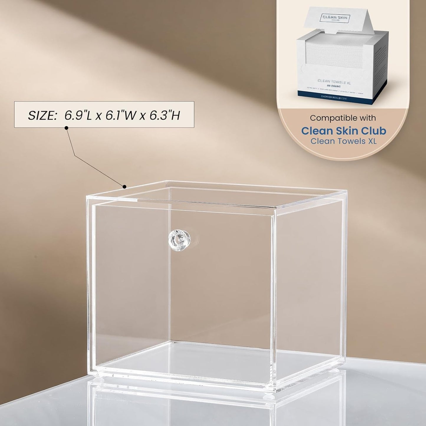 Disposable Face Towel Container Box - Acrylic Makeup Organizer with Drawer | Stackable Vanity & Bathroom Storage