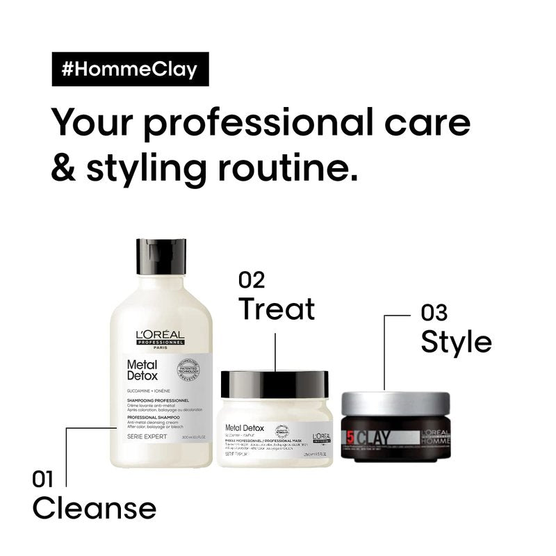 L'Oréal Professionnel Paris Styling Clay for Men - Strong Hold Hair Clay | Matte Finish, All Hair Types