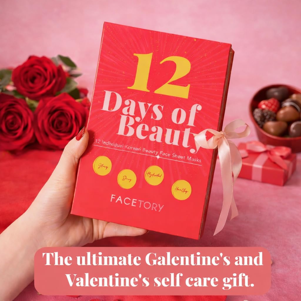 FACETORY 12-Day Sheet Mask Gift Set | Korean K-Beauty Face Mask Collection | Skincare & Spa Gift Set for Women | Self Care Gift