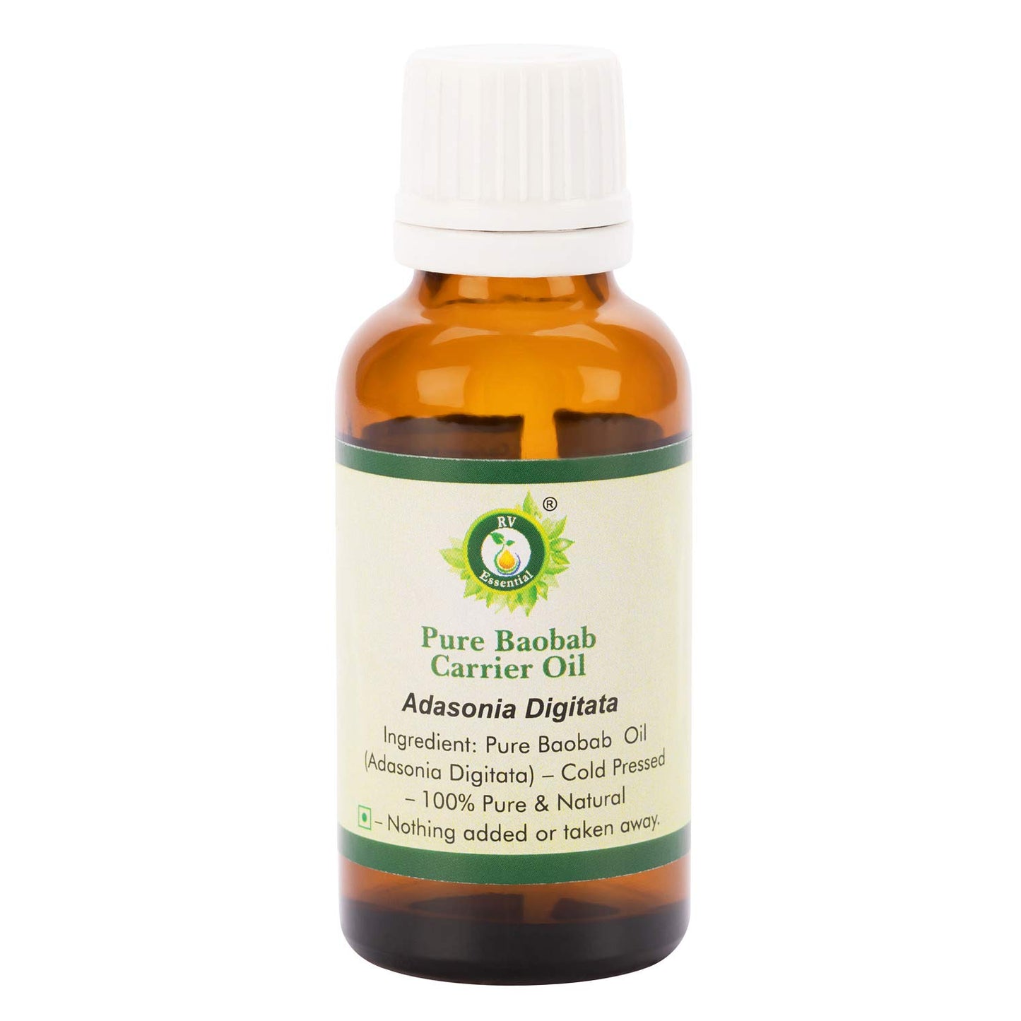R V Essential Baobab Oil | Adansonia Digitata | for Face | for Dry Skin | for Hair, Scalp Massage, Body, Lips, Nails, Moisturizing, Unrefined | 100% Pure Natural | Cold Pressed | 50ml | 1.69oz