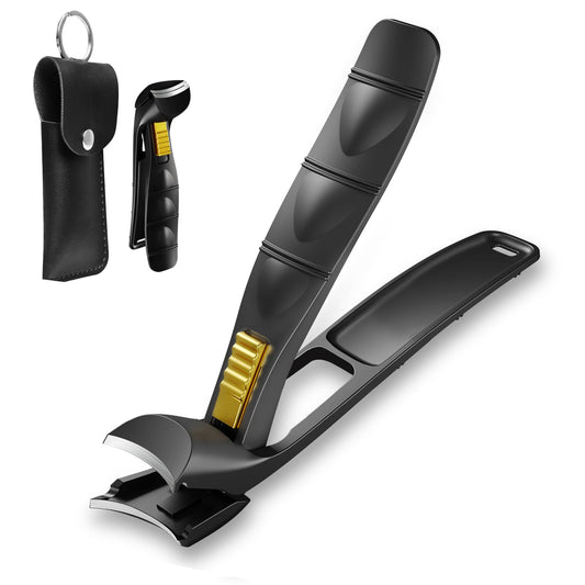 ILLFER Curved Toenail Clipper with Safety Lock – Heavy Duty Thick Nail Cutter for Ingrown & Hard Nails, Ergonomic Arched Design No Need to Bend, Wide Jaw Opening, Includes PU Leather Pouch for Travel
