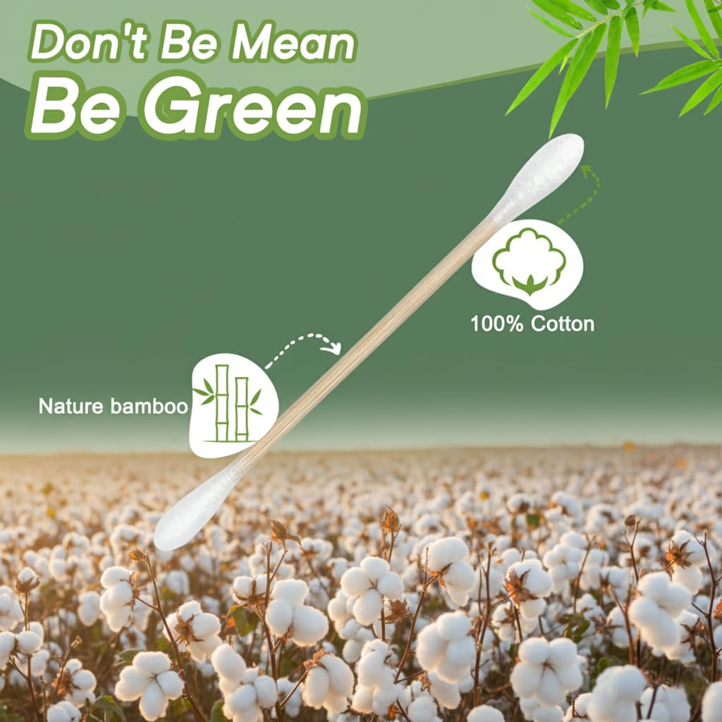 Garrelett 1000 Count Natural Bamboo Cotton Tips, Organic Biodegradable Swab