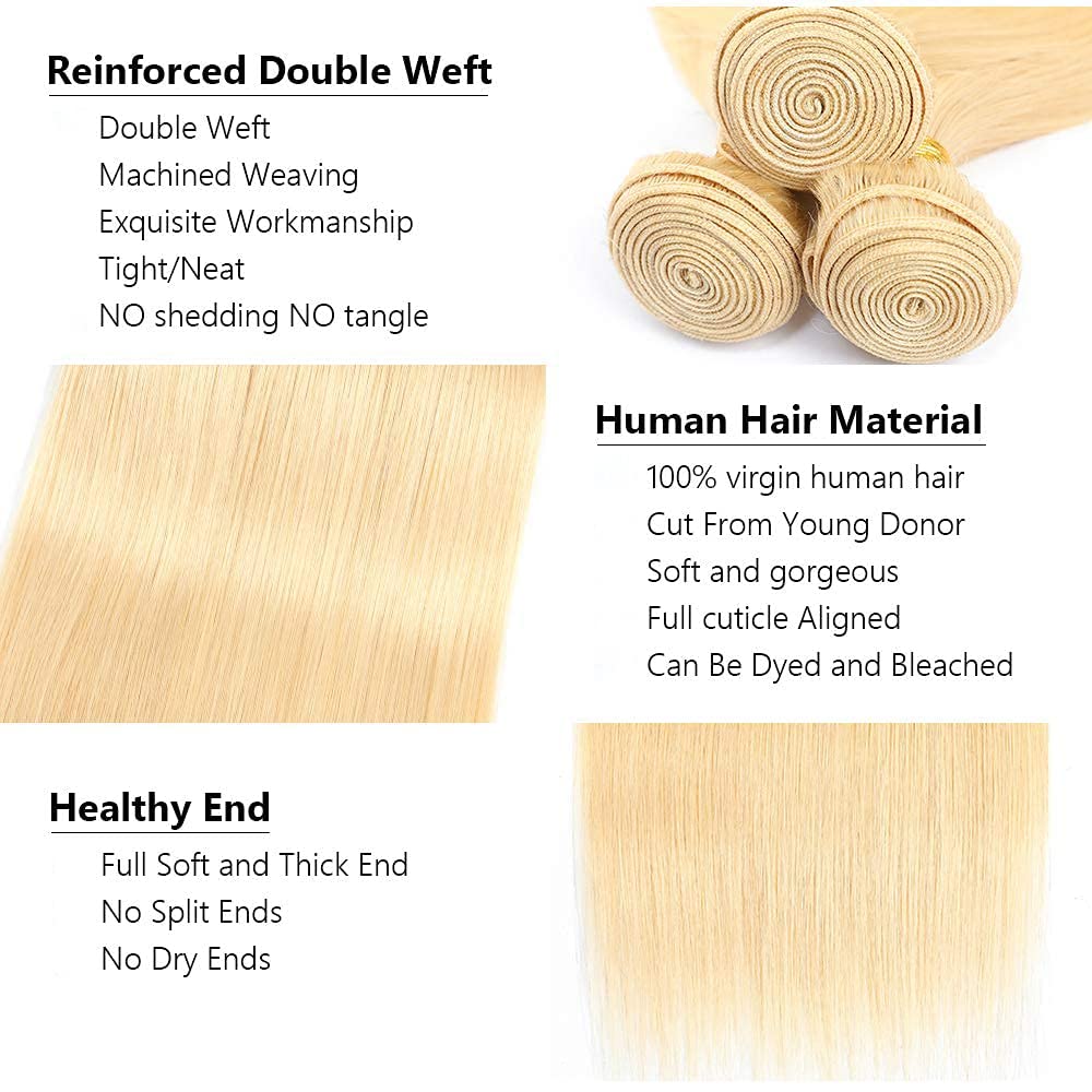 MLMYBAYEA 613 Human Hair Bundles Blonde Straight Bundle 08 10 12 Inch Double Weft Brazilian Unprocessed Virgin Hair Color 613 Straight Bundles For Women