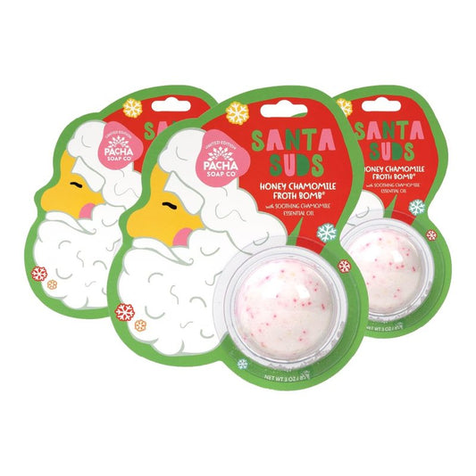 Pacha Soap Co. Santa Suds Bath Bomb Card - Sweet Chamomile Scent, Made with Honey, Chamomile, and Epsom Salt, Handmade, Moisturizing Christmas Holiday Bath Bomb, Made in The USA - 3 Pack