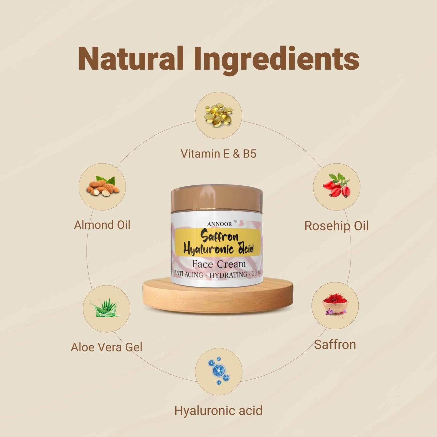 Annoor Saffron and Hyaluronic Acid Face Cream 3 Oz | Anti-Aging - Hydrating - Glowing