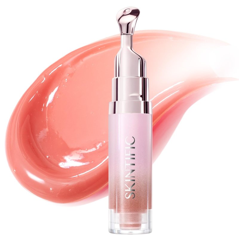 SKINTIFIC Peptide Brightening Lip Serum, Hydrating & Plumping Tinted Lip Gloss, Moisturizing Lip Balm with Polypeptides & Squalane for Glossy Sheer, Smooth Lips(02 Coral Rose)