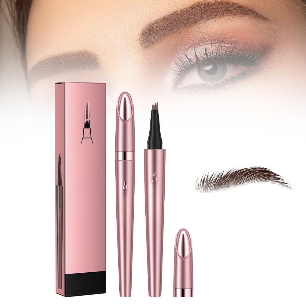 2PCS Waterproof Eyebrow Pen, 4-Tip Eyebrow Pencil Natural Makeup Fine Stroke Magic 3D Microblading Eyebrow Pencils for Women (Dark Brown)