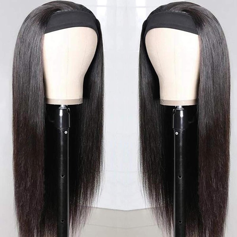 Headband Wig - 12 Inch Straight Human Hair for Black Women | Glueless Brazilian Virgin Hair, Natural Color, 150% Density