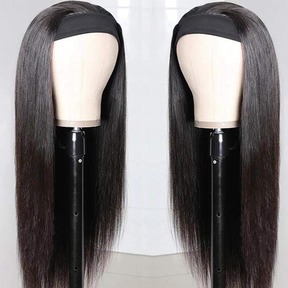 TNICE Headband Wig Human Hair Straight 14 Inch Headband Wigs for Black Women Human Hair Headband Wig Glueless None Lace Front Brazilian Virgin Hair Wigs Natural Color 150% Density