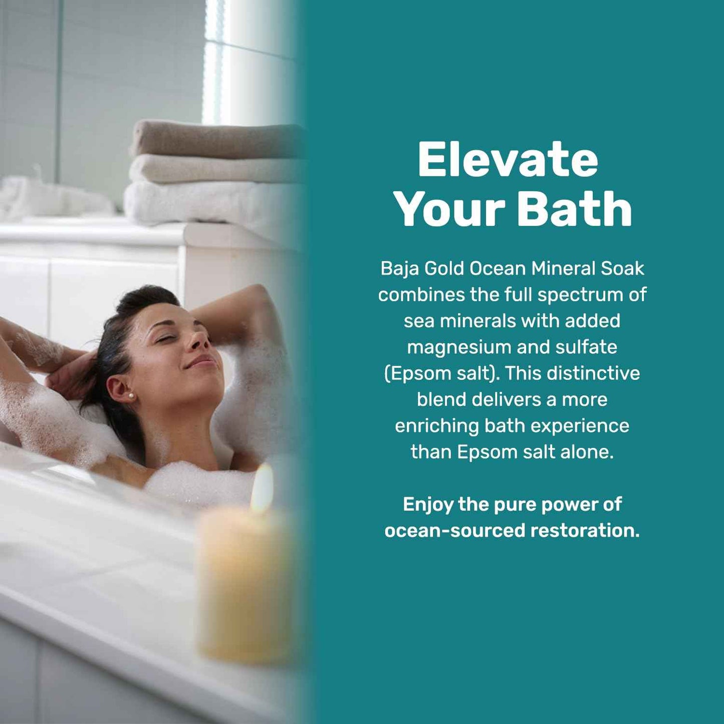 Baja Gold Ocean Mineral Soak – Natural Magnesium Bath Soak & Trace Elements | Relaxing, Clean Ingredient Soak for Bath, Muscles, Relaxation & Skin Care | Pure, Vegan, 2 Lb Resealable Bag, Unscented