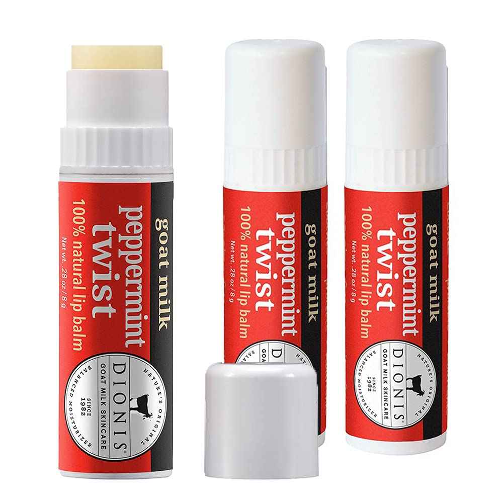 Dionis - Goat Milk Skincare Peppermint Twist Scented Lip Balm 3 Piece Set (0.28 oz) - Made in the USA - Cruelty-free and Paraben-free
