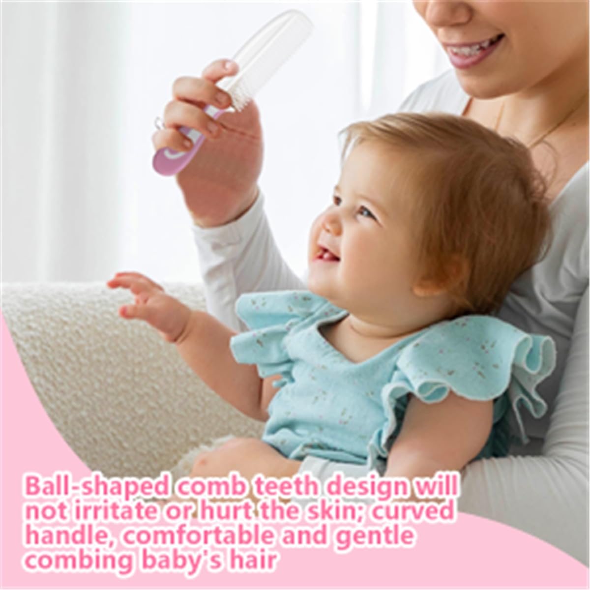 Baby Hair Brush and Comb Sets, New Born Baby Hair Brushes, Perfect Baby Registry Gift for Newborns(Pink)