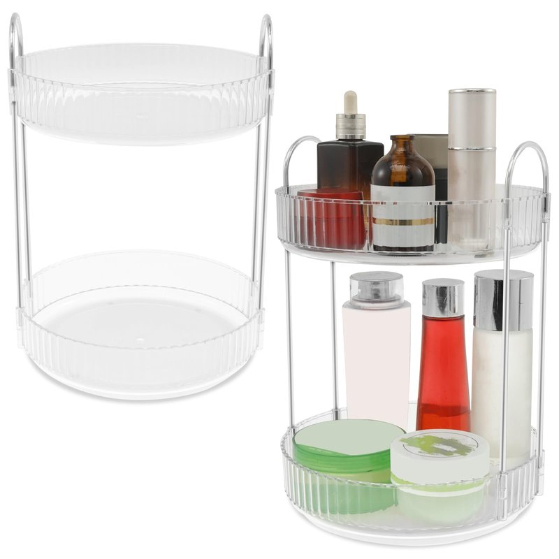 Rotating Makeup Organizer 360°Rotating Skincare Organizer Large Capacity Rotating Cosmetic Organizer 2 Layers Rotating Vanity Organizer Practical Rotating Dresser Organizer for Countertop (Clear 2PCS)