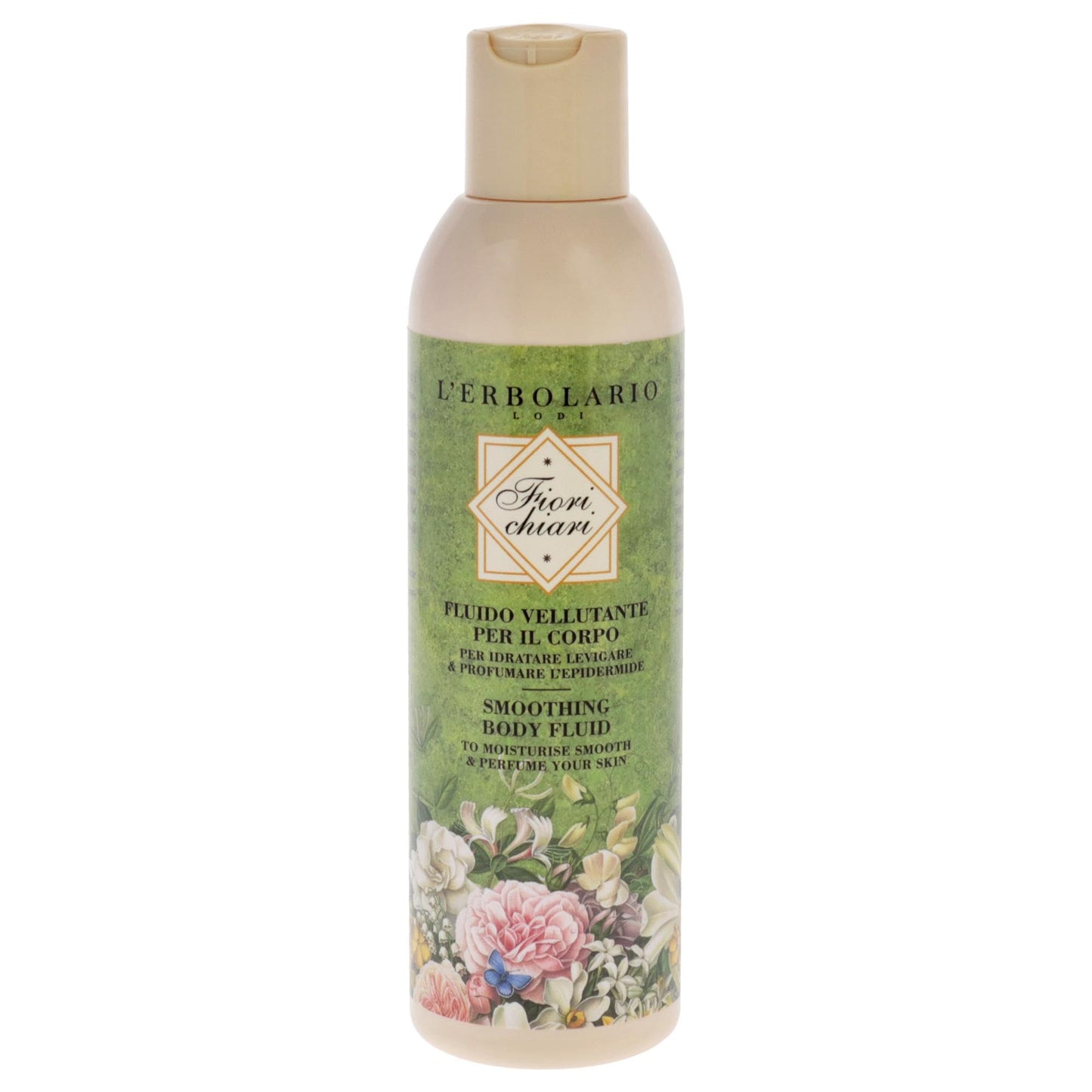 L'Erbolario Fiorichiari Smoothing Body Fluid - Floral Moisturizing Body Lotion with White Lily, Coconut Butters - Softening Dry Skin Lotion - 6.7 oz
