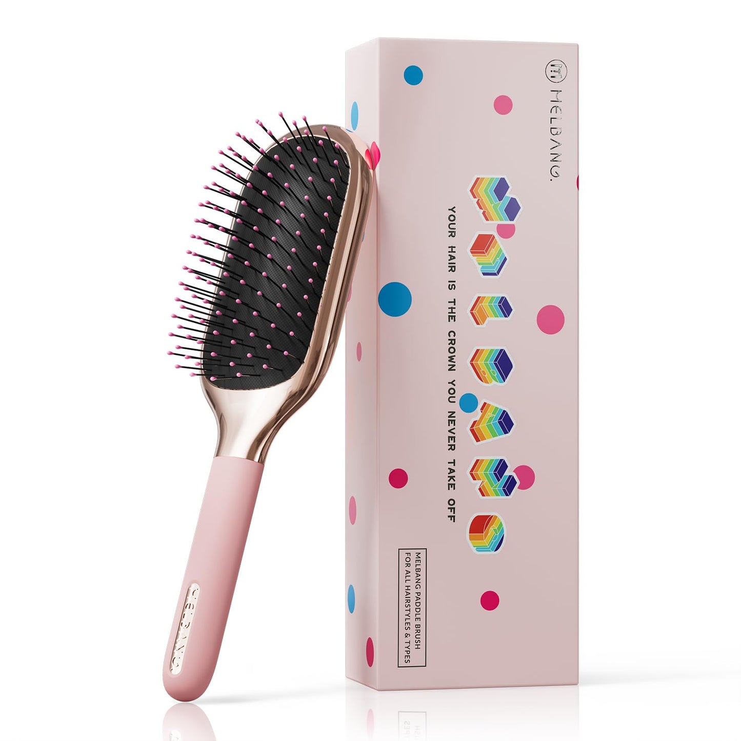 MELBANG Detangling Hair Brush, Paddle Hair Brush for Wet & Dry Hair, Pain-Free Detangler Brush for Thick, Curly & Damaged Hair, Soft Cushion Bristles, No Pulling (Pink)