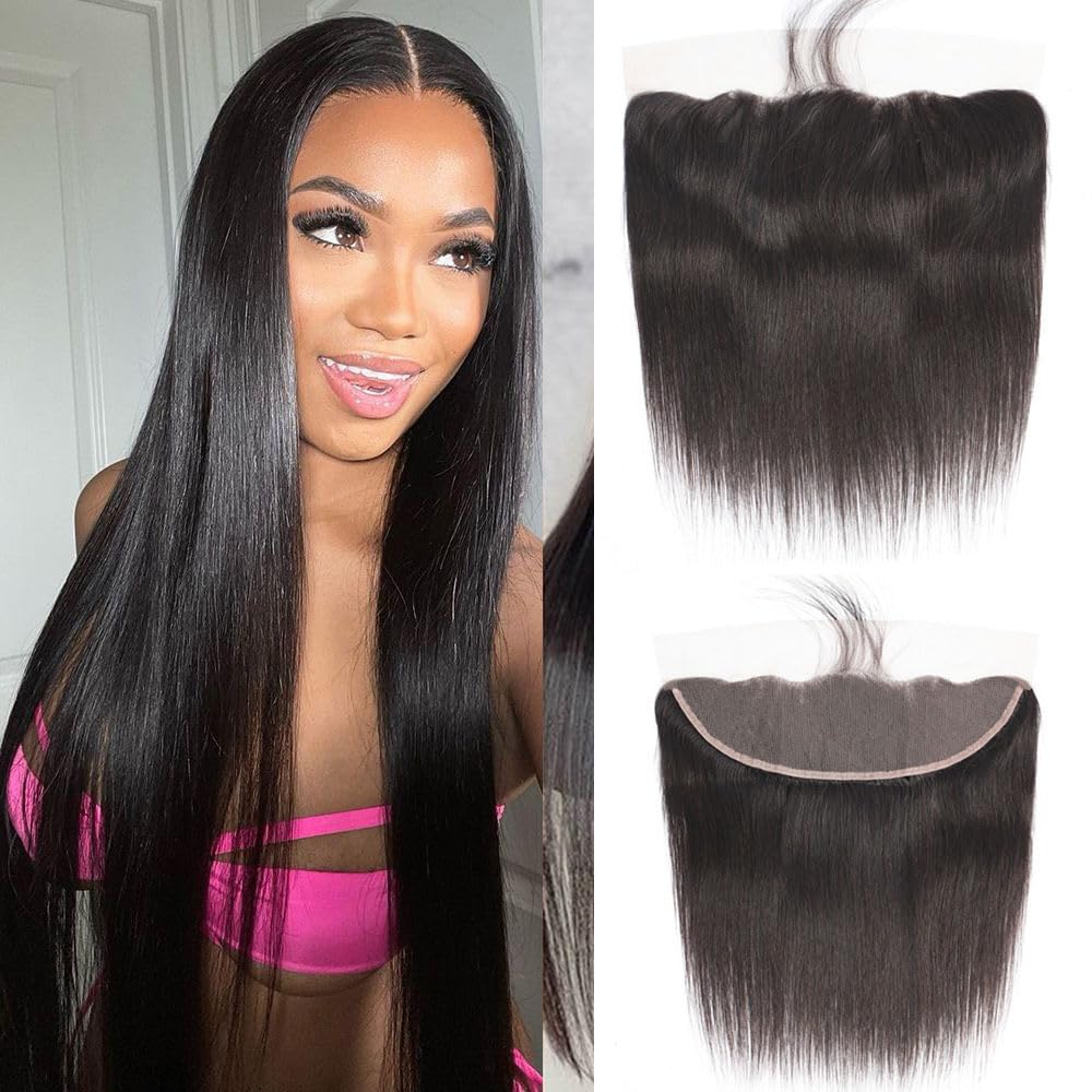 CHEEON 13x4 HD Lace Frontal 18 Inch Brazilian Straight Lace Frontal Closure Human Hair 100% Unprocessed Virgin Human Hair Frontals Pre Plucked with Baby Hair 150% Density Natural Black