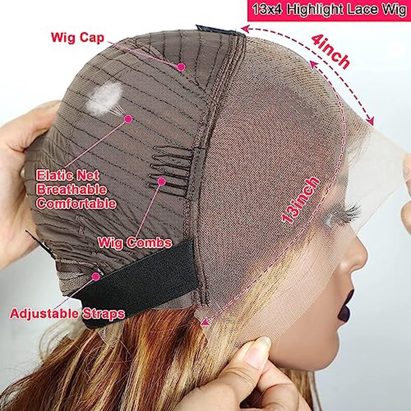 Highlight 13x4 Lace Front Wigs Human Hair Ombre 4/27 Colored Honey Blonde Lace Front Wigs Pre Plucked with Baby Hair 180% Density Straight Human Hair Lace Front Wigs For Women (26 Inch)
