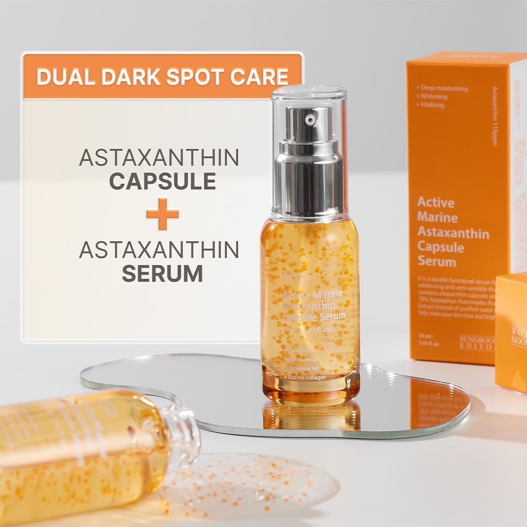 SUNGBOON EDITOR Active Marine Astaxanthin Serum, Niacinamide, Tranexamic Acid, Hyaluronic Acid, Hydrating Serum for Even Skin Tone, Korean Skin Care, 30ml, 1.01 fl.oz