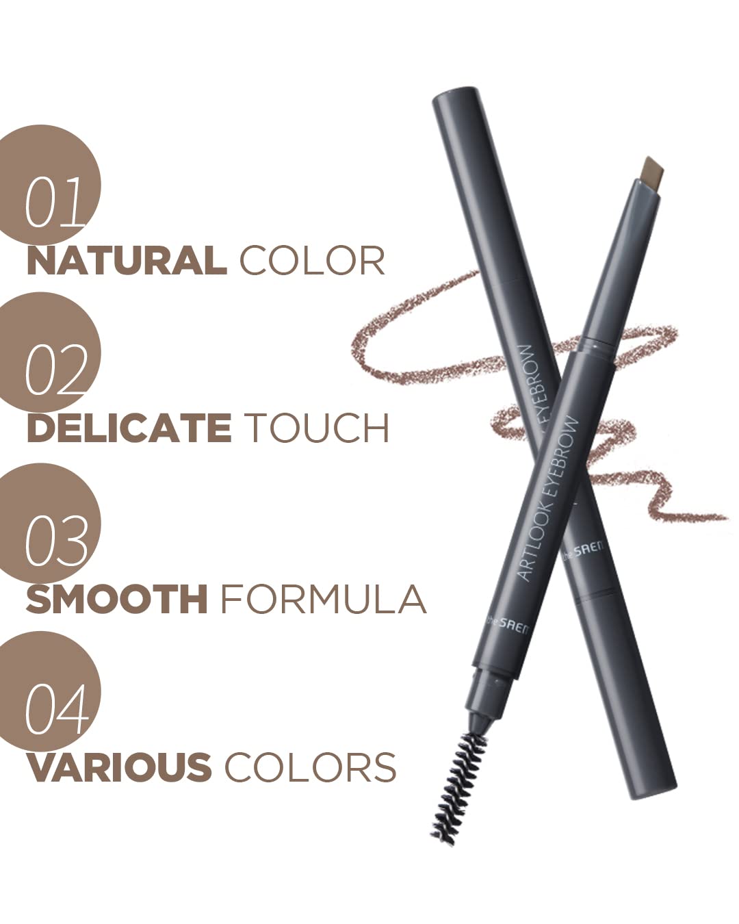 THESAEM Artlook Eyebrow Definer Pencil with Spoolie Brush 05 Natural Brown – Long Lasting Eyebrow for Soft Textured Eyebrow Makeup with Vitamin E - Triangular Pencil