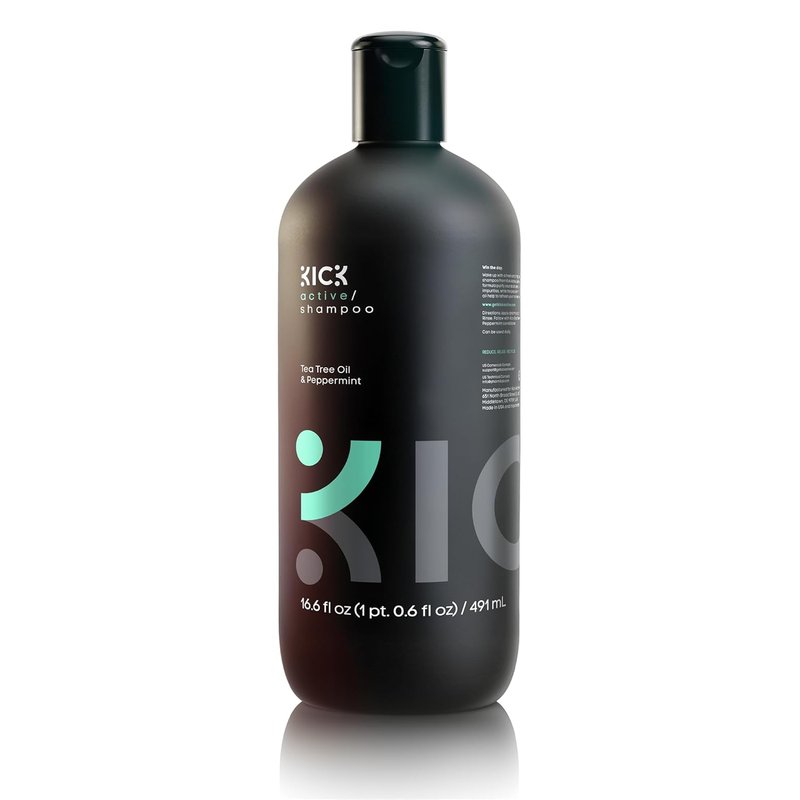 Kick Men's Shampoo - Peppermint & Tea Tree Oil Control | Sulfate-Free, Anti-Dandruff Formula - 16.6oz