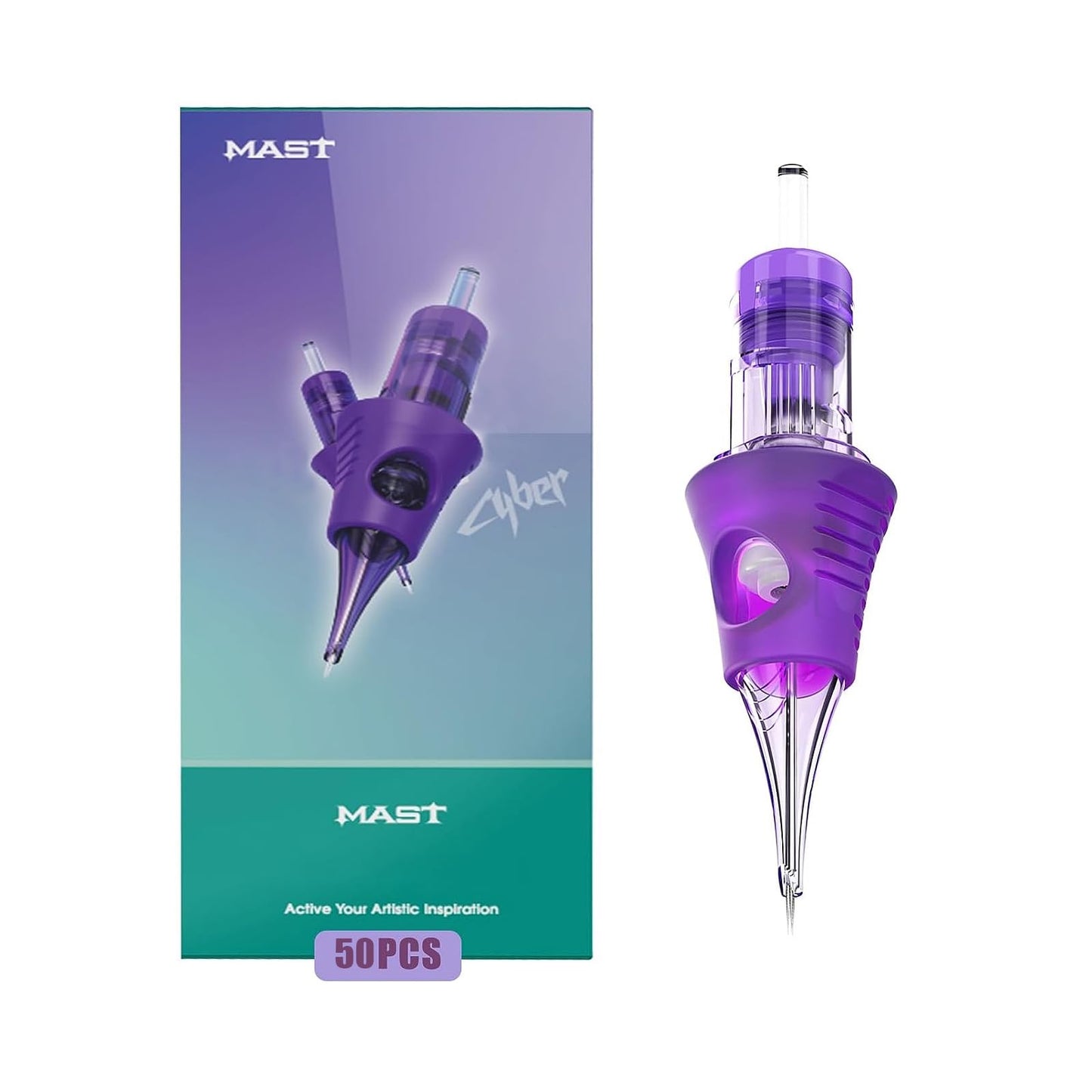 Mast Tattoo Cyber Tattoo Needles Cartridges for Pro Tattoo Artists, 50-Count Pack of One Box, Mixed Tattoo Needles Sizes (#12 RL + RM)