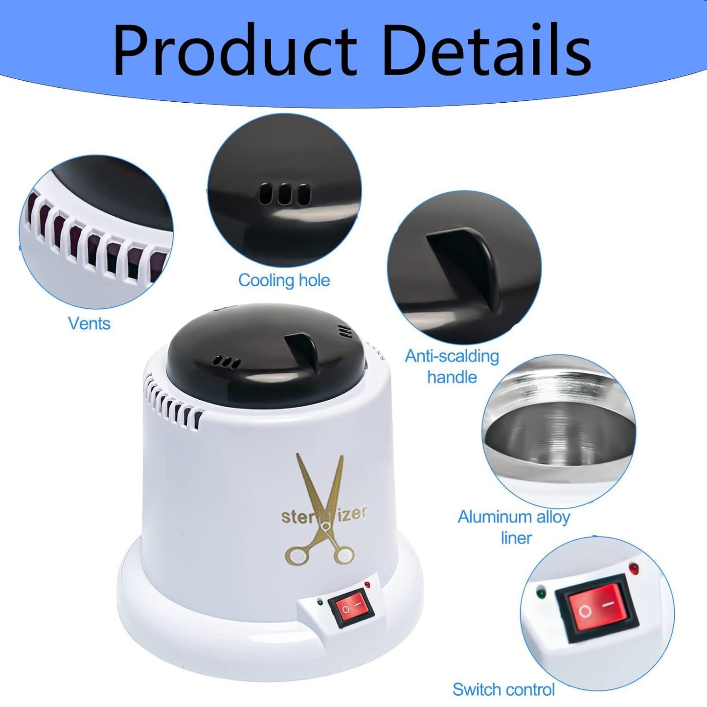 Nail Tool Sterilizer Machine - High-Temperature Cleaning Pot for Nail Art | White with Glass Bead