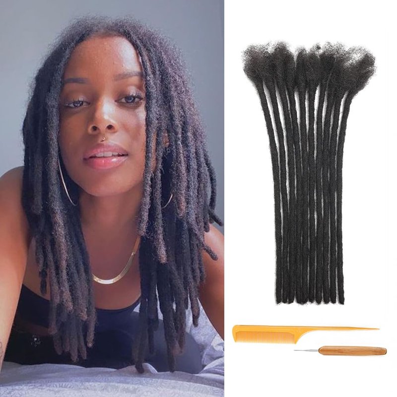 Dreadlock Extensions Human Hair 0.4cm Width 12 Inch 30 Strands, 100% Human Hair for Man/Women Loc Extensions Bundles Can Be Dyed Bleached Curled and Twisted Soft Dreads Extensions