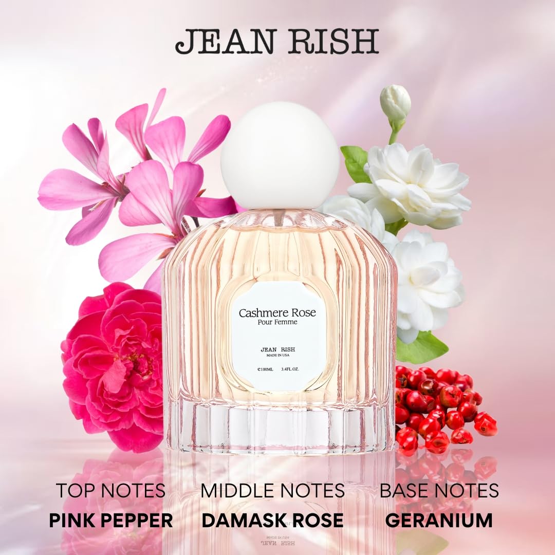 Jean Rish Cashmere Rose Perfume for Women - Long-Lasting Eau De Parfum | Rose & Musk Scent - 100ml / 3.4 oz