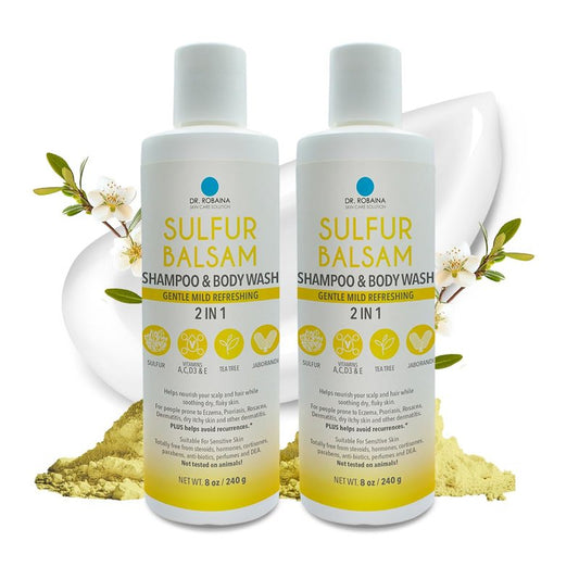 Dr. Robaina Sulfur Shampoo & Body Wash – Helps Soothe Dandruff, Seborrheic Dermatitis, Folliculitis & Itchy Scalp – Color-Safe, SLS-Free, Citrus-Mint Scent, 8 fl oz - Made in the USA