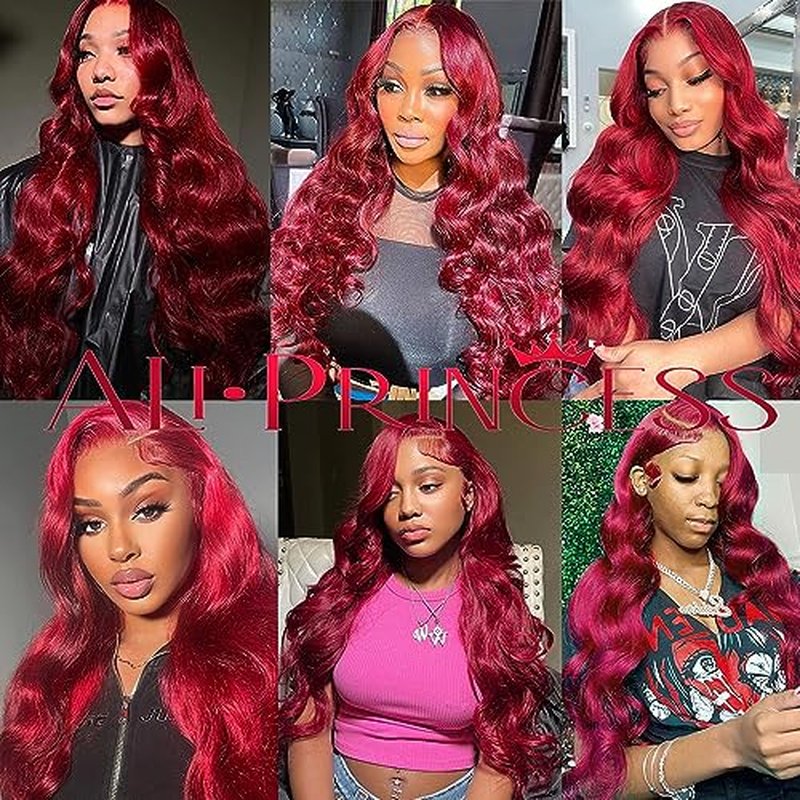 220% Density 99J Burgundy Lace Front Wigs Human Hair Pre Plucked Hairline Body Wave Glueless 13¡¿4 HD Transparent Wigs for Women Human Hair with Baby Hair Wine Red Colored (22 inch, 99j)