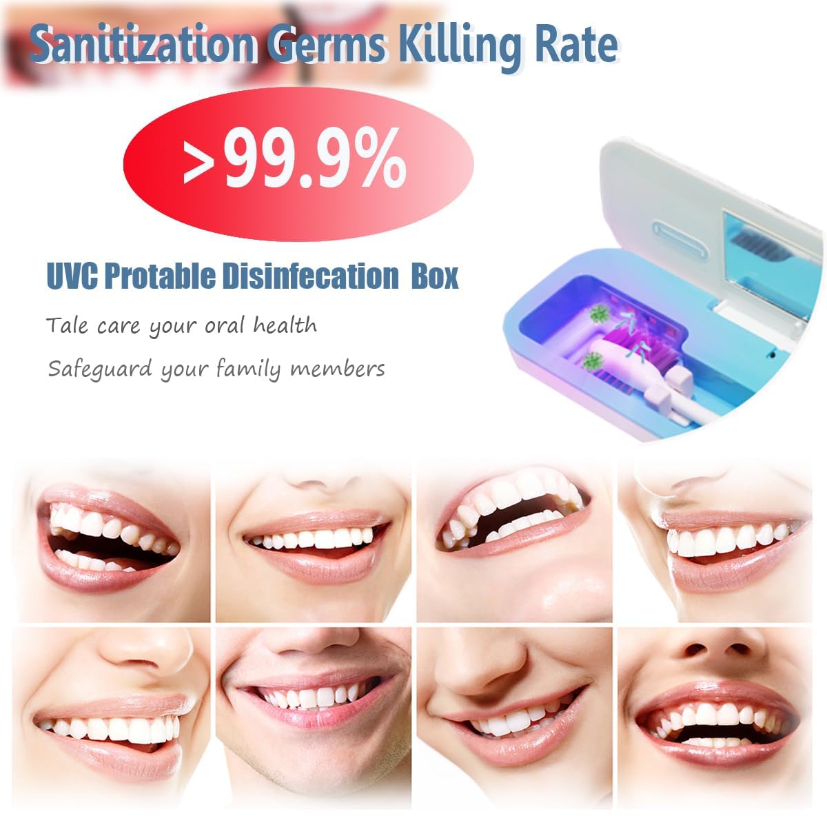 UWTLFCE UV-C Toothbrush Case for Travel, Portable Toothbrush Case with Holder, USB-C or AA Battery Powered, Plastic Tooth Brush Container Cover for Household STB-062 Blue
