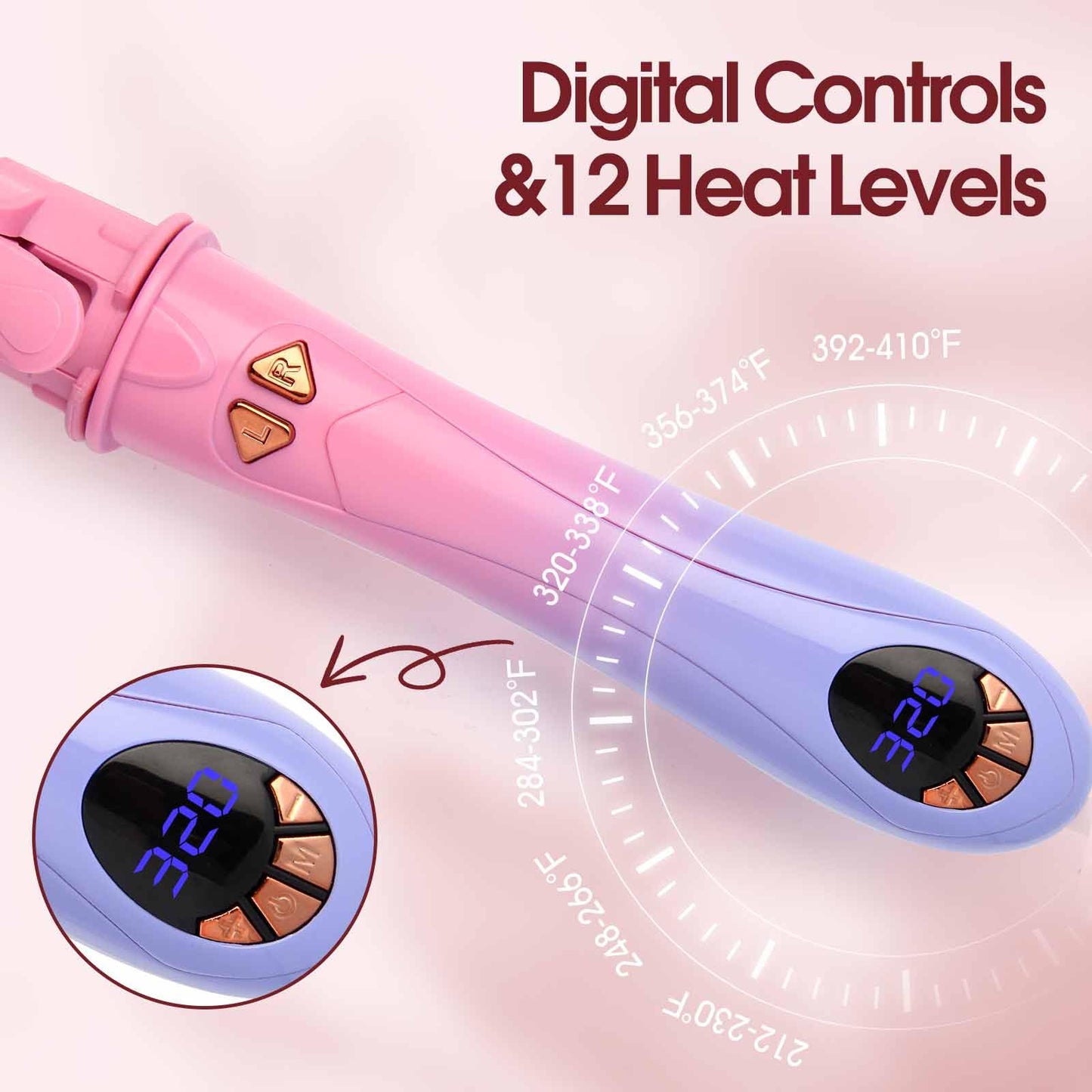Automatic Rotating 2 in 1 Curler & Straightener - Temperatures Adjustable, 30s Fast Pre-Heating, 30MIN Smart Power Off, Special Clamp Design to Prevent Hair from Catching, Pink