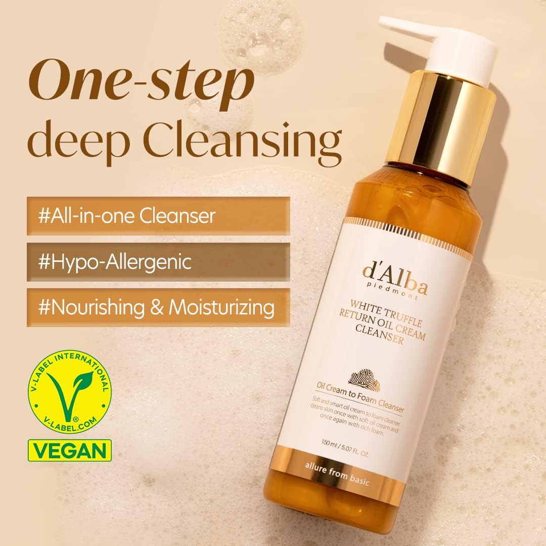 d'alba Piedmont White Truffle Return Oil Cream Cleanser, Vegan Skincare, Easy One Step Cleanser for Sebum & Makeup Removal, Hydrating Cleanser, for Sensitive Skin, Korean Skin Care