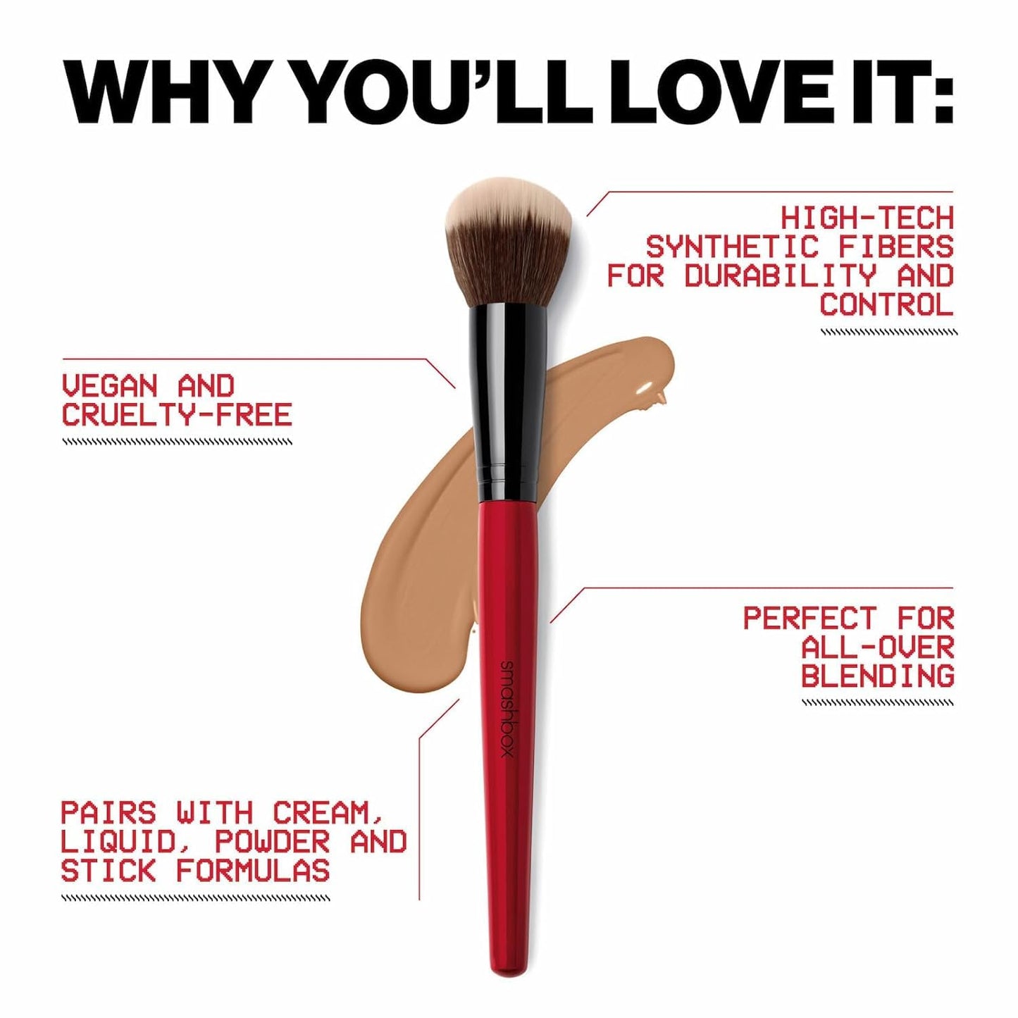 Smashbox Blurring Foundation Brush | Dome Shaped Face Makeup Brush for Natural-Finish | Blends Liquid, Cream or Powder Formulas