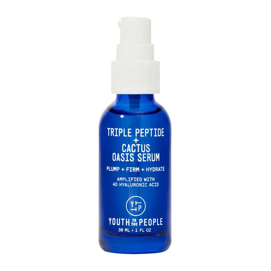 Youth To The People Triple Peptide + Oasis Face Serum - Hydrating + Firming Serum for Dry Skin, Plumps Fine Lines with 4 Types of Hyaluronic Acid, Peptides, Preps for Makeup, Fragrance-free - 1 fl oz