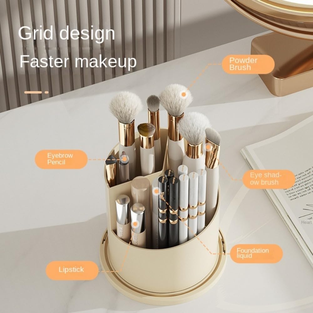 Rotating Makeup Brush Holder with Clear Lid – 360° Makeup Brush Organizer for All Brush Sizes, Durable Dustproof Storage Stand with Large Capacity, Easy to Clean, No Assembly (Milk yellow/transparent)