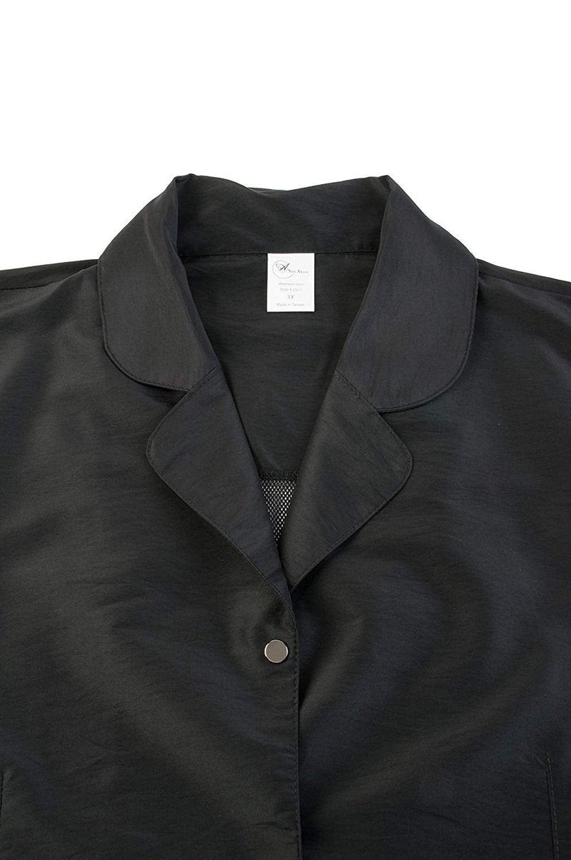 A Size Above Plus Size Vented Mesh Back Salon Stylist Vest, Cut for Curves, Stretch Mesh Back, Lower Pockets with Zippered Bottoms, Lightweight, Water Resistant Nylon/Poly, Black, 1X