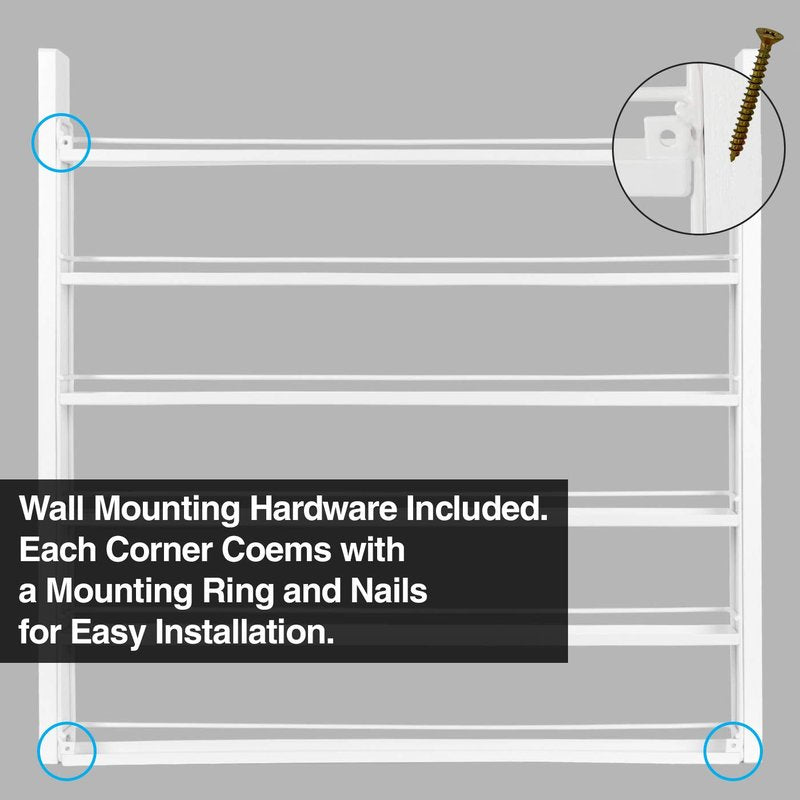 White Wood Nail Polish Organizer - 6-Tier Wall Mount Display Rack for 100 Bottles | Makeup & Essential Oil Storage