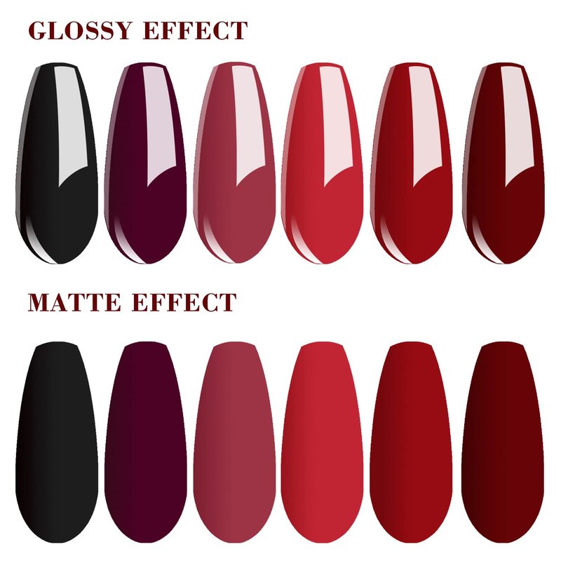 Vishine Classic Red Gel Nail Polish Set, Dark Red Burgundy Black Purple Gel Polish Kit Soak Off UV Nail Lamp LED Gel Nail Kits for Nail Art Design Home DIY Manicure Nail Salon Varnish 8ml