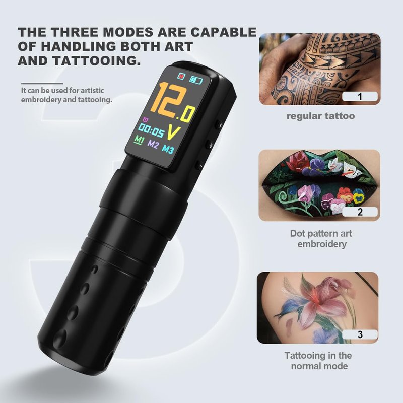 Wireless Tattoo Pen Kit 2000mAh - Professional Tattoo Gun with IPS Screen, 20 Sterile Needles, 8 Color Inks & Practice Skin