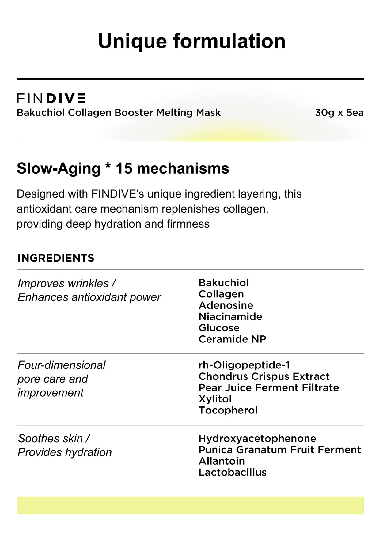 FINDIVE OFFICIAL Bakuchiol Collagen Booster Melting Mask, Bakuchiol, Plan-Based Retinal Alternative, Collagen 63%, Lactobacillus, Ceramide, Allantoin, Korean Skincare 1.05fl.oz x 5 Sheets