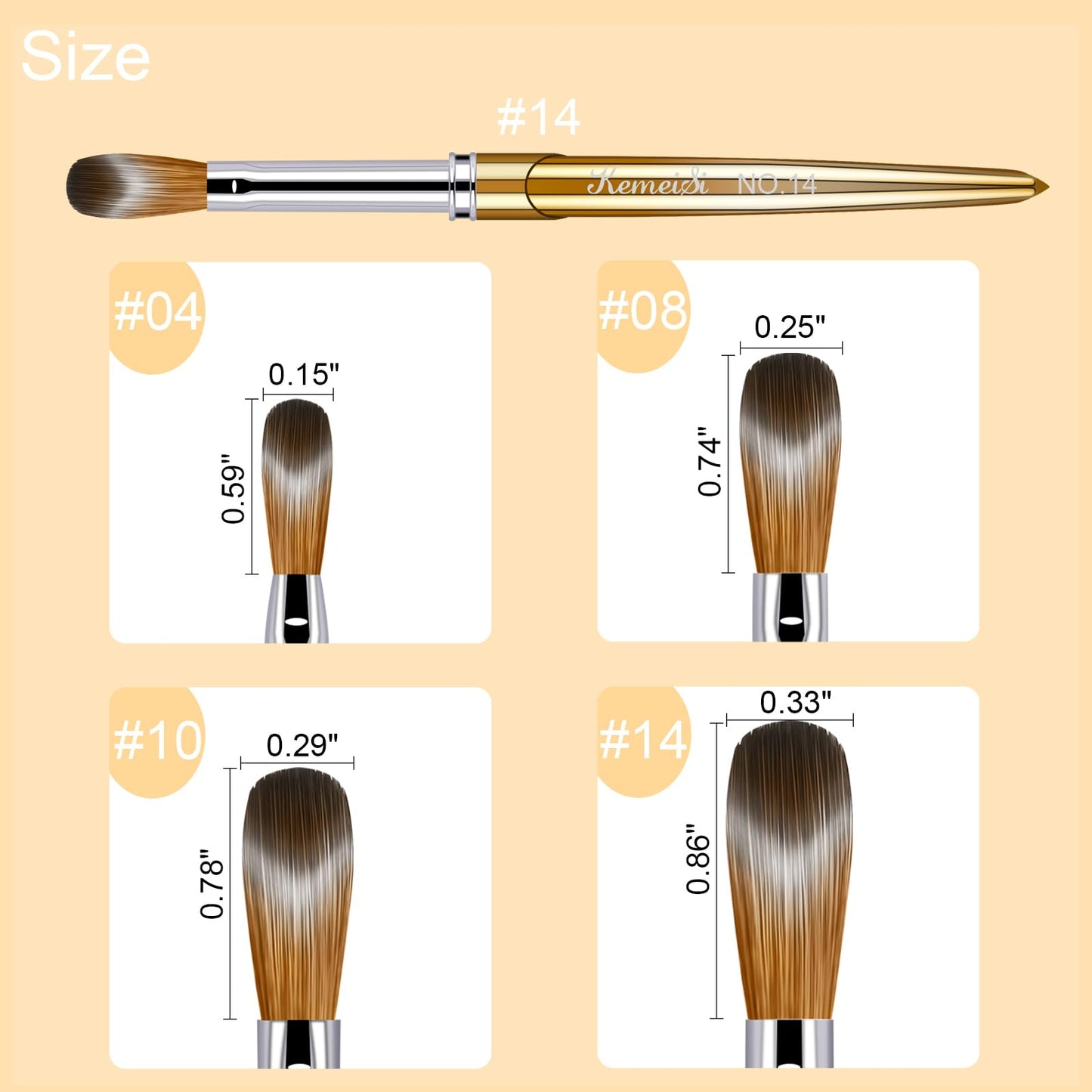 KEMEISI Acrylic Nail Brush Set, Four-Sized Kolinsky Nail Art Brushes, Sturdy Handle Oval Shaped Acrylic Powder Design Tools for Professional Manicury DIY Home