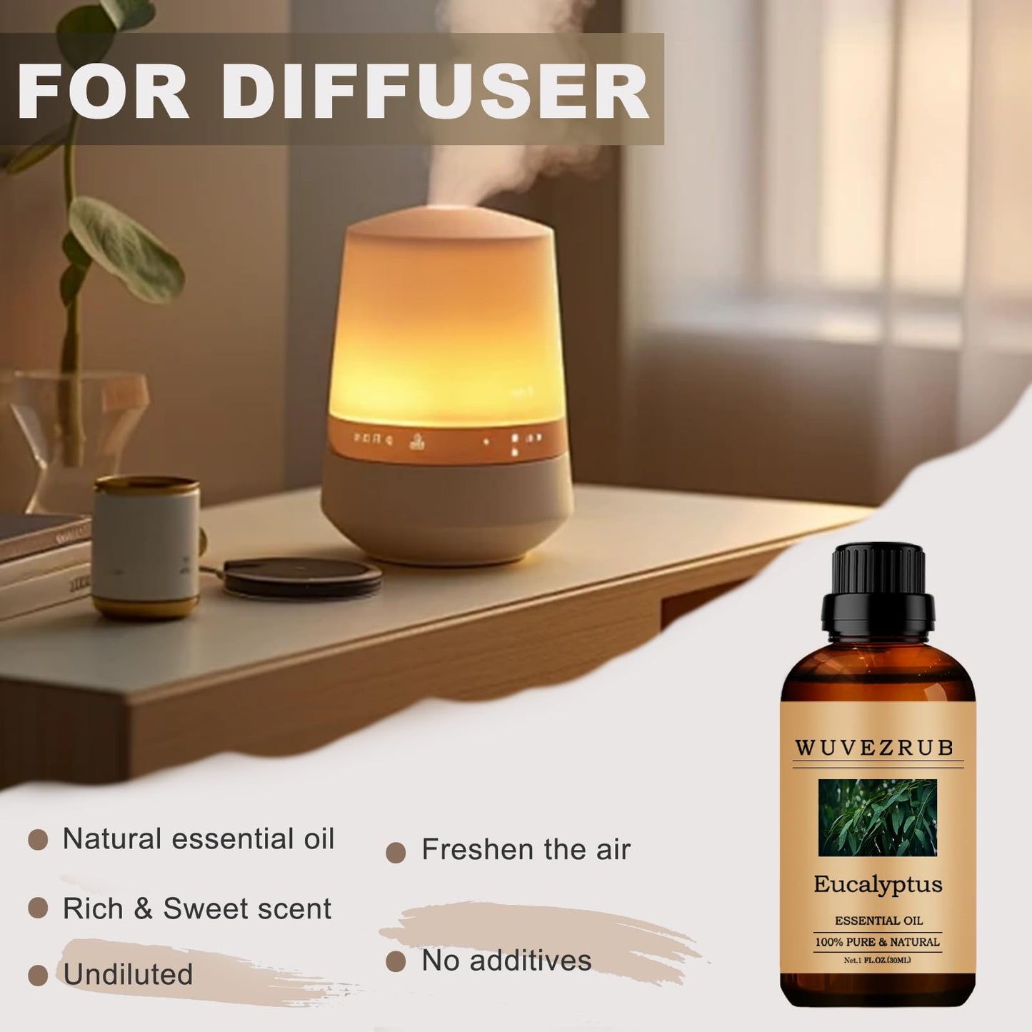 Wuvezrub Eucalyptus Essential Oil, 30ML 100% Pure and Natural, for Aromatherapy Diffuser, Skin Care, Cold Relief