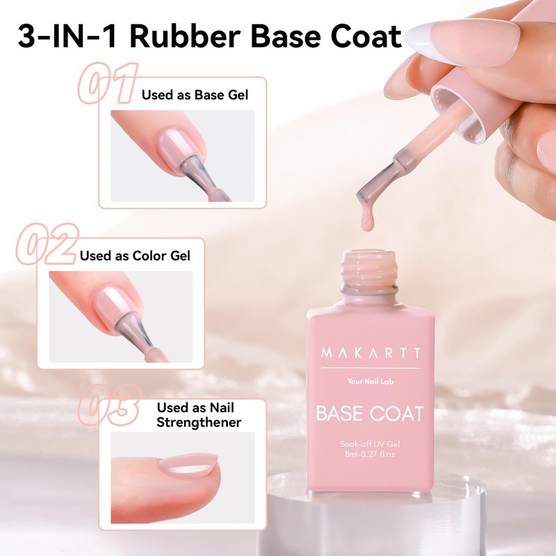 Makartt Rubber Base Gel Polish: Natural Nude Fall Winter 8ML Soak Off UV LED Foundation Gel for Salon DIY Nail Art Designs Home(Sun-Kissed Sands)