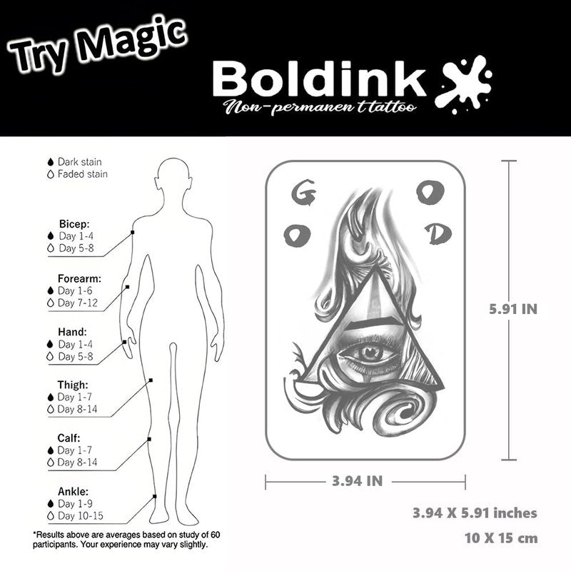 Boldink Temporary Tattoos, semi permanent tattoos, 15-day long lasting tattoo sticker, waterproof and anti-reflective, unique design(Eye Of Providence)