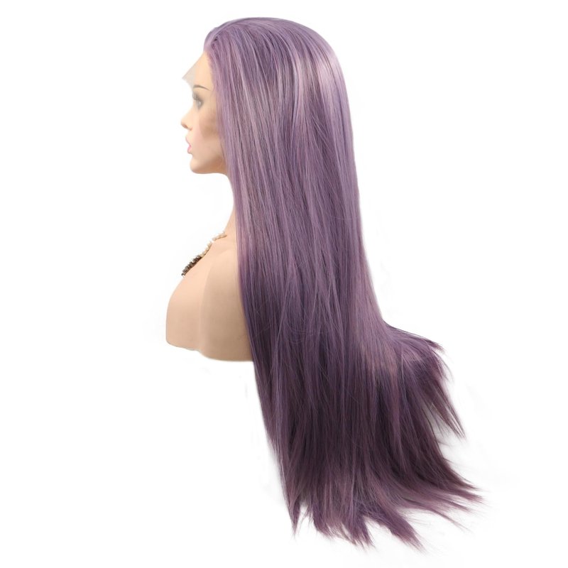 Wiginway Long Straight 13x3 Lace Front Wigs Synthetic Wigs Natural Looking Hair for Girls Women Cosplay Wigs Halloween Costume Party (Purple)