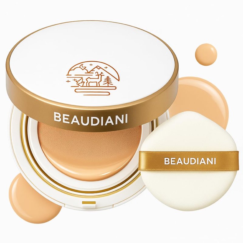 BEAUDIANI Mesh Glow Cushion Foundation, Korean Cushion Makeup Compact with Puff, Lightweight Buildable Coverage, Dewy Skin-Like Finish, Hydrating Formula, 12g, #1 Light Natural Daily (#21)
