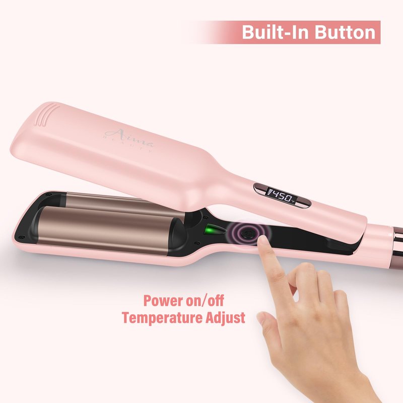 32mm (1.25") Aima Beauty Twins Mermaid Hair Waver, Anti-Scald Wave Curling Iron, Curling Wand 2 Barrel Hair Crimper for Women PTC 15S Heats Up for Short/Medium/Long Hair Pink Color